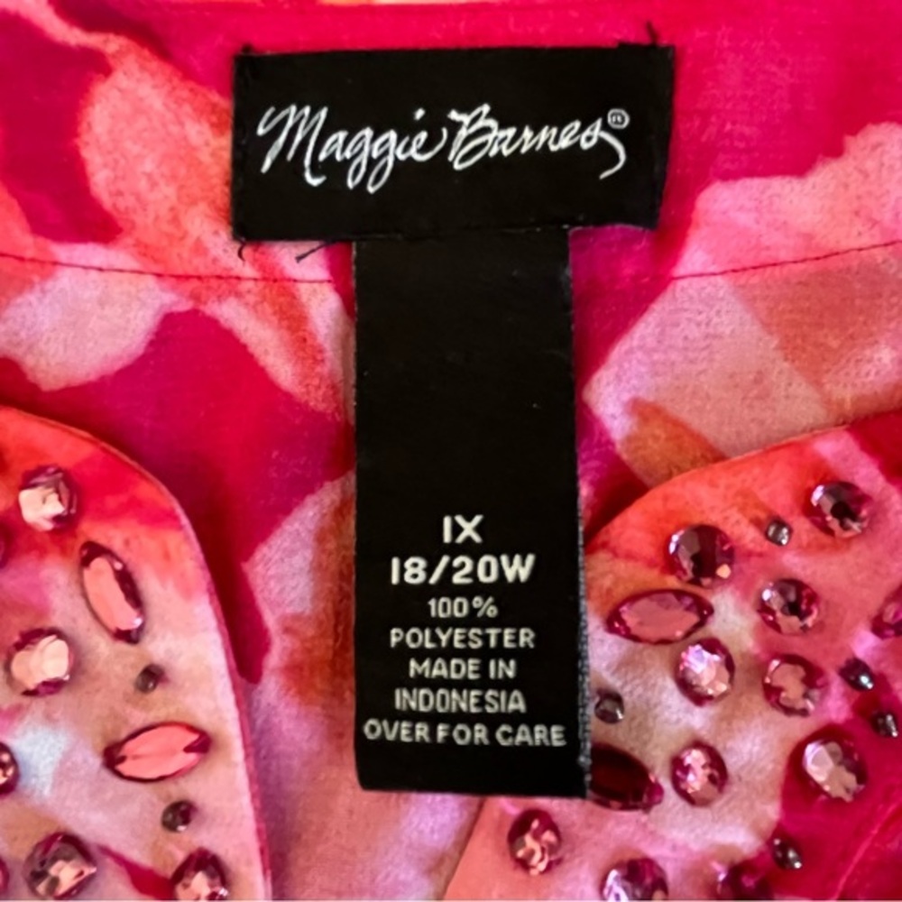 Maggie Barnes 1X Floral Sheer Pink V Neck Beaded Top Fairy Whimsical Tunic‎ Work - Picture 3 of 12